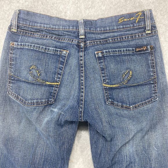 Seven7 Jeans Womens 28x29 Blue Denim Straight Faded Distressed Marbled Stretch - Picture 10 of 16